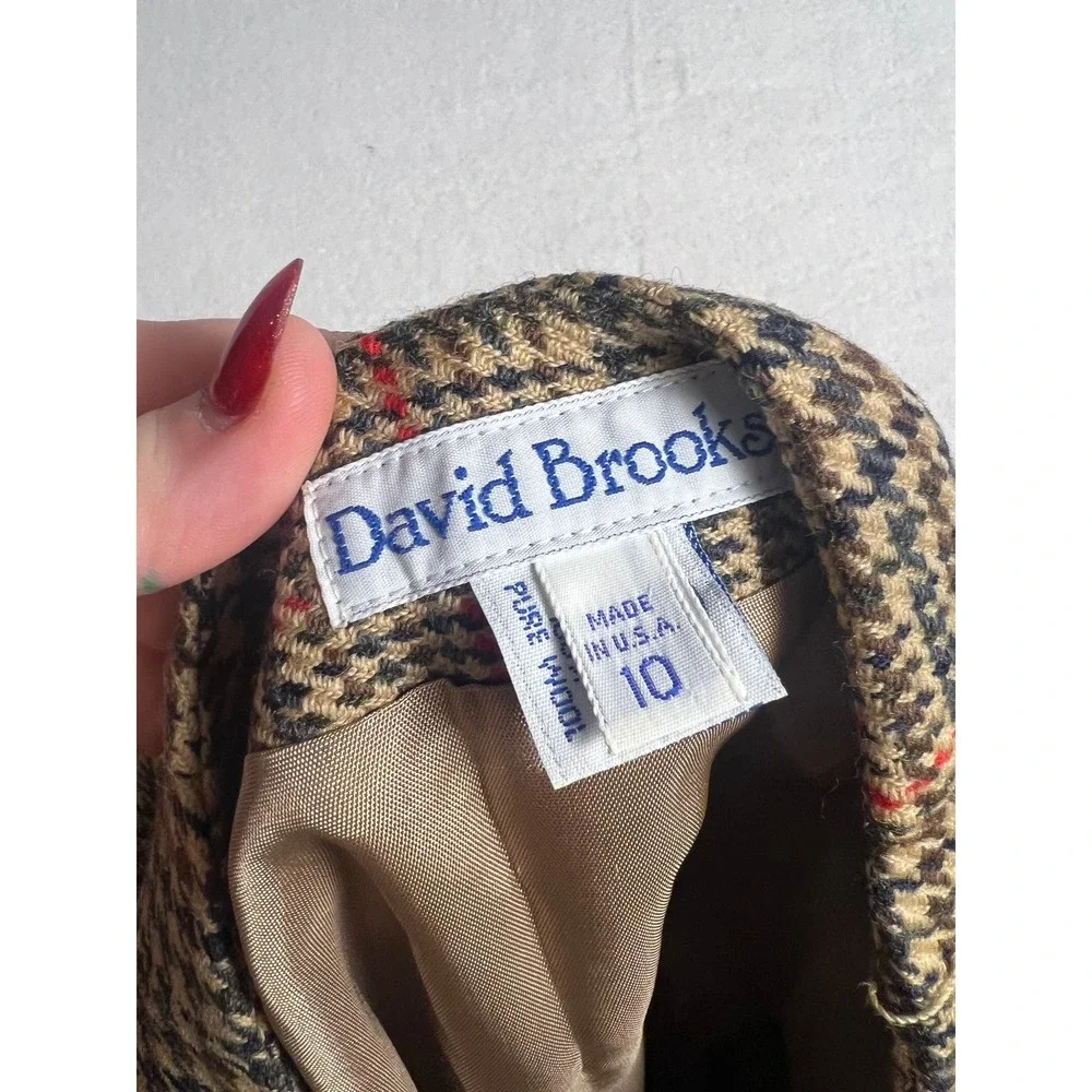 David Brooks Wrap Skirt Wm 10 Tan Plaid Pure Wool Fringe Midi Made USA Cottage